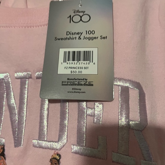 Size 3 👧 New Disney 100 Toddler Girls  2-Piece Sweatshirt & Jogger Set, Pink - Picture 3 of 3